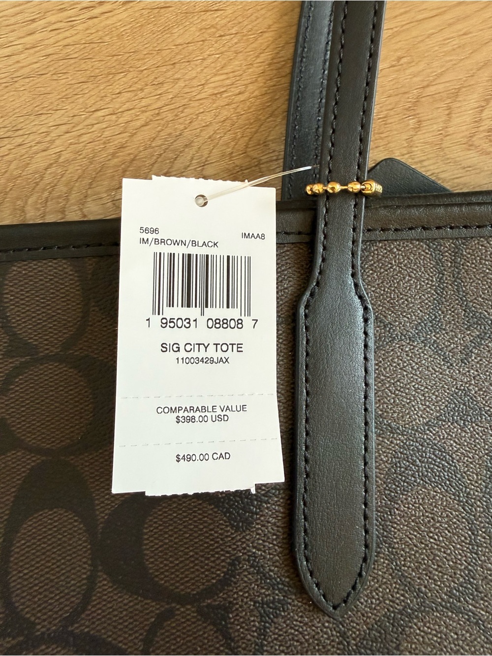 Coach Brown Signature large Logo Tote with Black Straps - Picture 2 of 4
